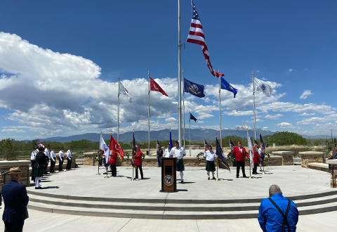 A funeral service is being conducted at Pikes Peak National Cemetery